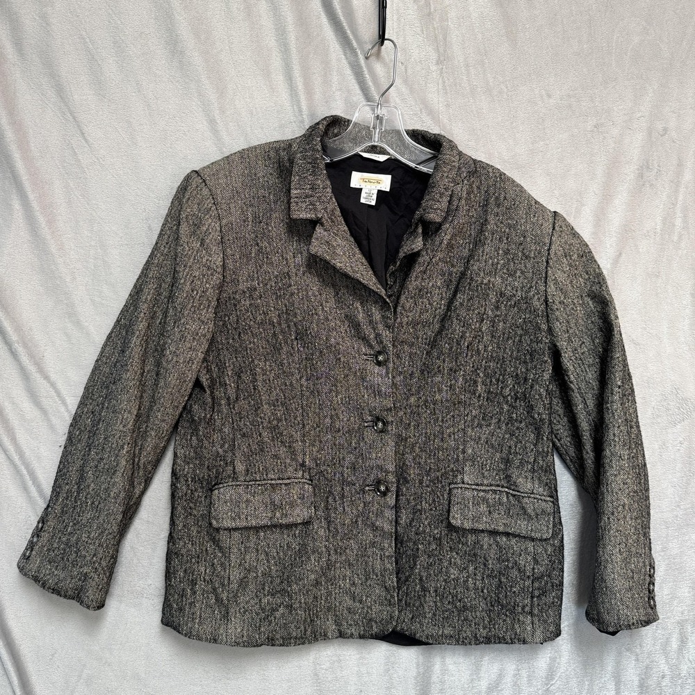 Talbots Petites Blazer Womens Petite 12 Gray Herringbone Wool Silk Stretch Japan